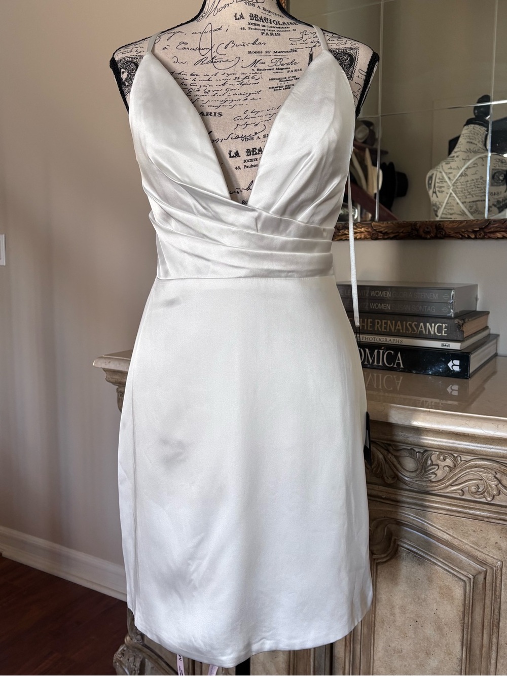 Mac Duggal Ieena Satin Plunging V-Neck Mini Dress